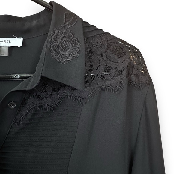 Gerard Darrel Pleated Lace Black Button Down Blouse Shirt Sz FR 40 /US 8 - Picture 2 of 10